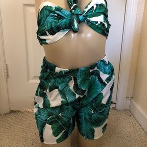 Leaf Print Top With Shorts Set